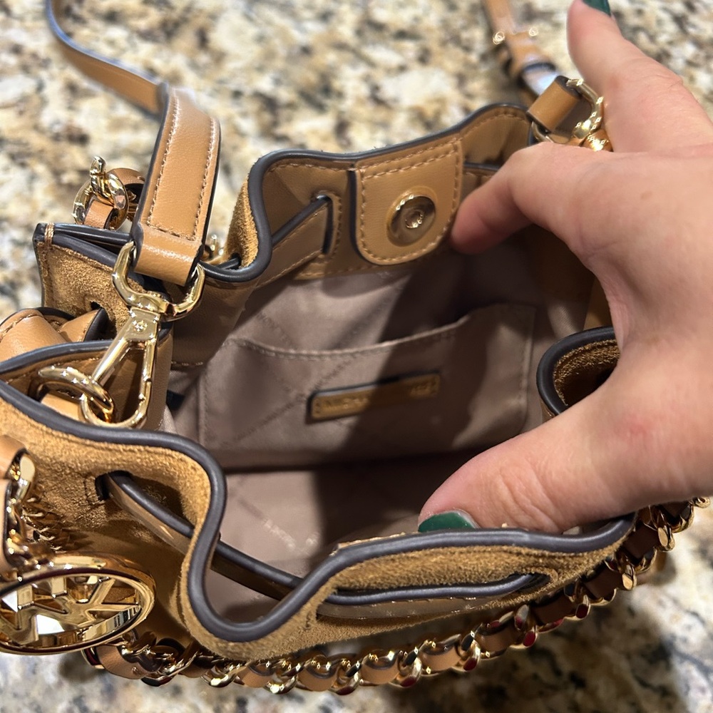 Michael Kors Brown Suede Crossbody Bag with Gold Chain - Picture 4 of 5